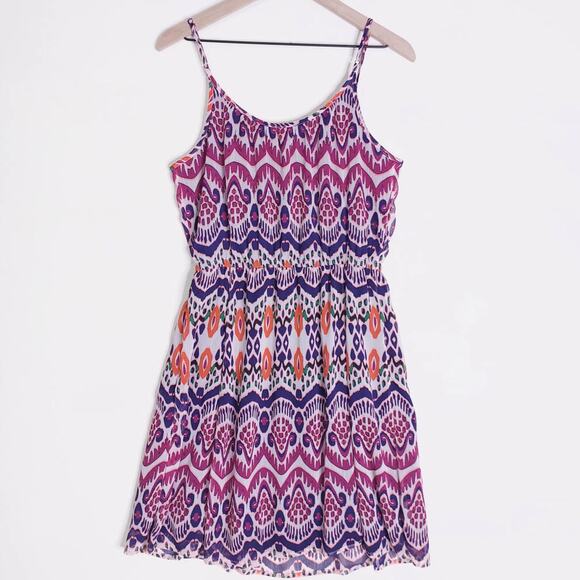 GAP Sheer Overlay Boho Aztec Spaghetti Strap Short Dress Large - Picture 2 of 9